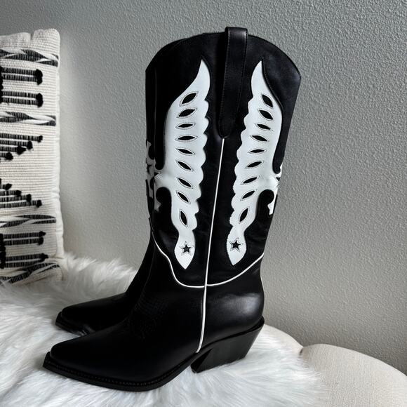 Anine Bing Black Mid Calf Tania Western Boots EU 38/ 7.5 US NEW - Picture 4 of 13